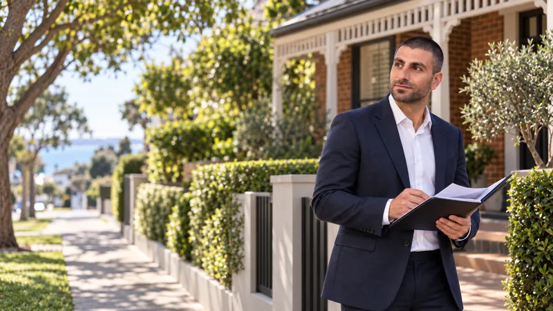 Petros Ttofari reviewing property plans outside a Melbourne home